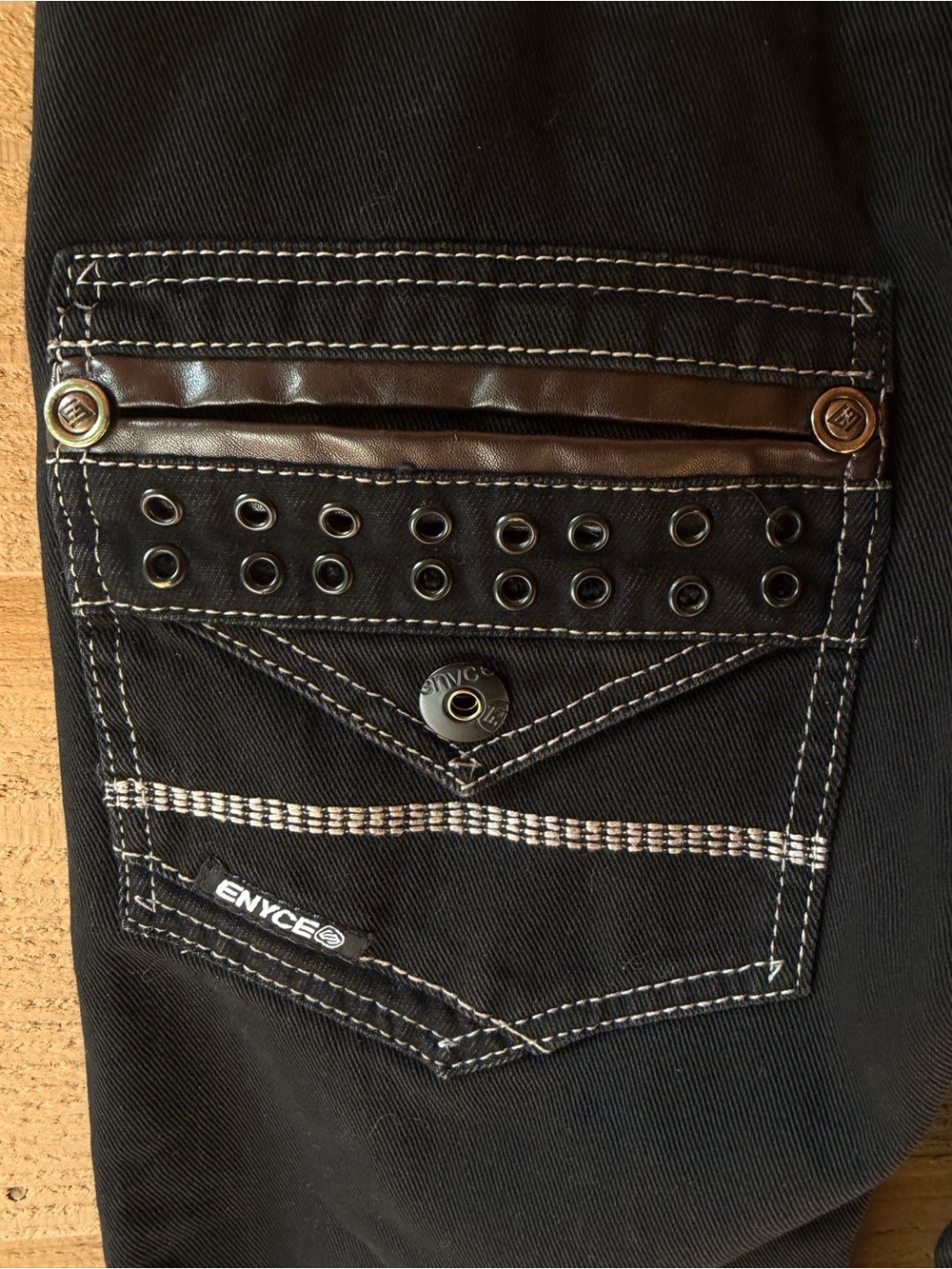 Vintage Enyce Mens Black Baggy Jeans Contrast Stitch Y2K Hip Hop Denim Size 32